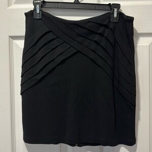 Vivienne Tam Black Mini Skirt, petite small w/ pleats, gold zipper in the back